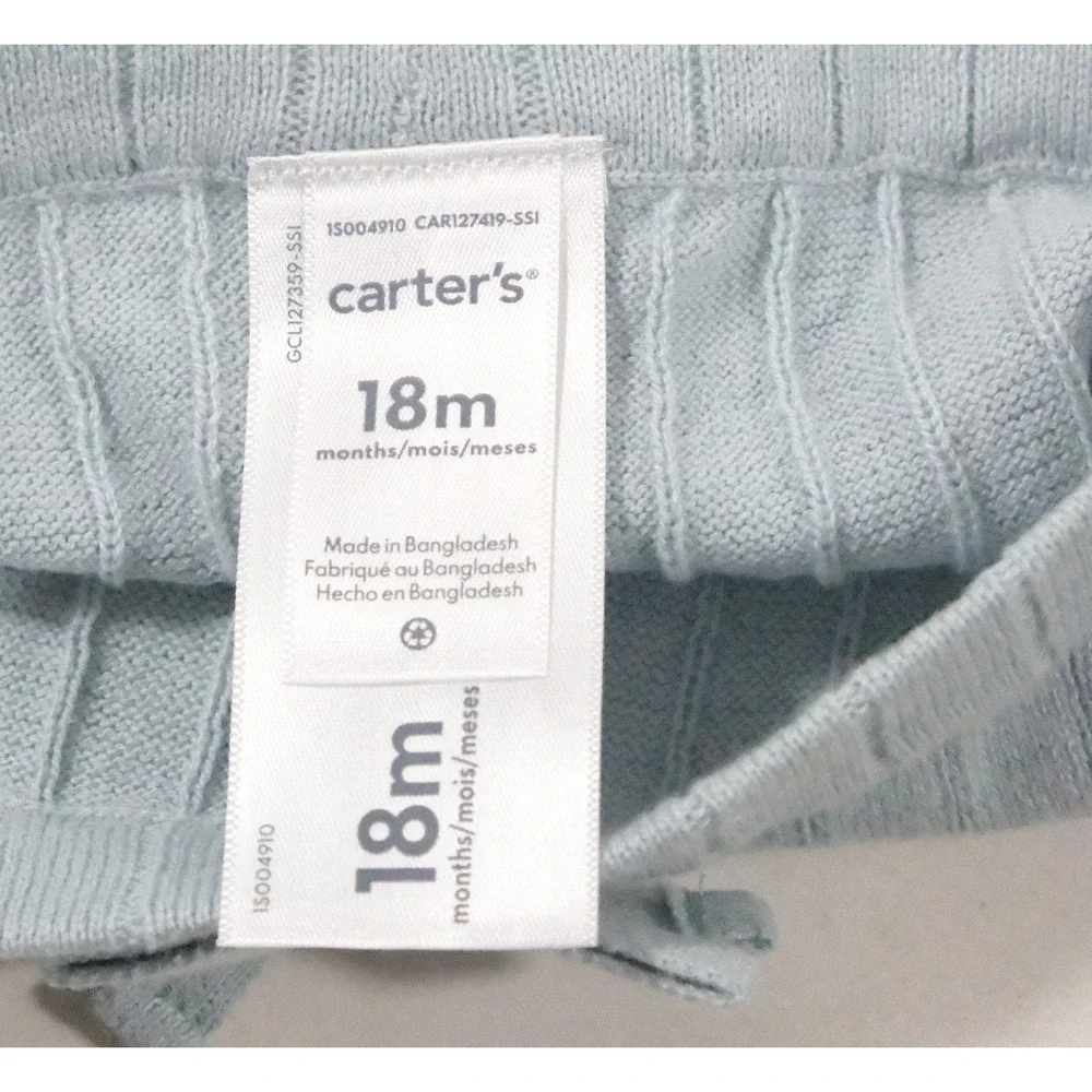 Carter's Pants Baby Girls 18M Light Blue Ribbed Knit Flare Bow Trim Bottoms